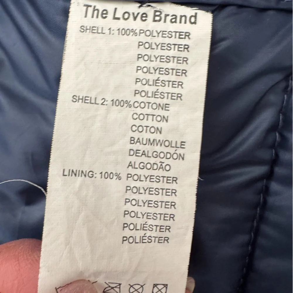The Love Brand kids light faux denim puffer jacket with denim trim size L